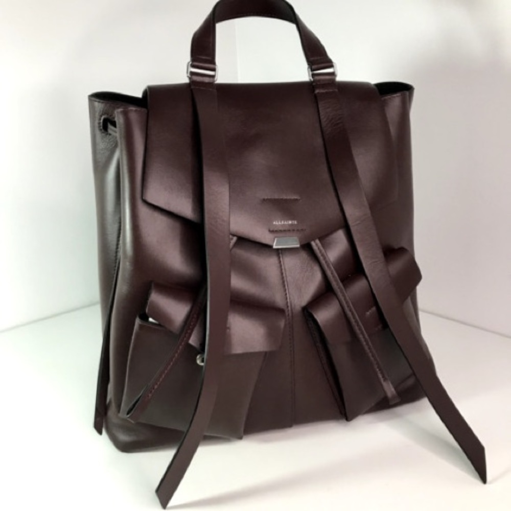 All Saints Darcy Backpack Mahogany Leather Pockets Adjustable Wide Straps